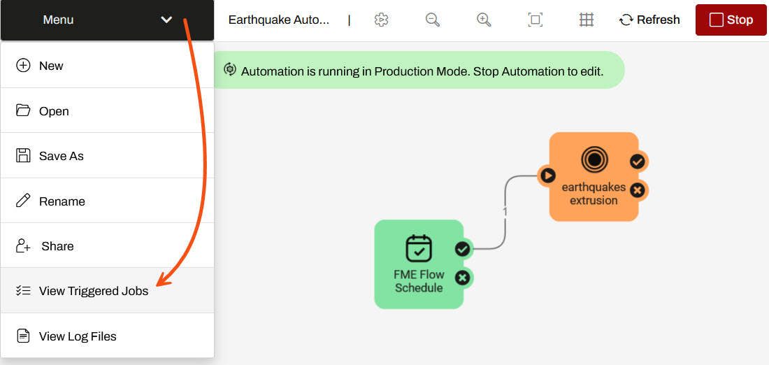 Viewing Triggered Jobs in Automations menu